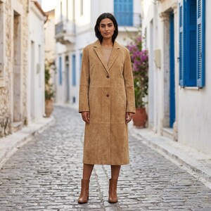 Gabardina de ante beige para mujer / Prenda de abrigo de invierno de lujo / Abrigo elegante hecho a mano