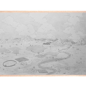 Large Calligraphy Ink & Graphite Landscape Art on Arches Paper