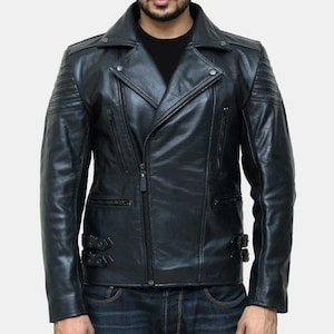 Nouveau blouson en cuir noir fait main pour motards, véritable veste tendance en cuir de veau pleine fleur, équipement de moto de luxe