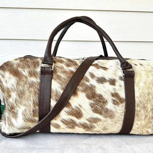Handmade Cowhide Leather Duffle Bag – Travel Gym Weekender Bag - Genuine Hair-On Hide Overnight Bag-20&quot; Carry On Luggage – Father&#39;s Day Gift