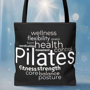 Pilates Tote Bag, Gym Bag with Motivational Words, Reusable Fitness Bag, Wellness Pilates Gift