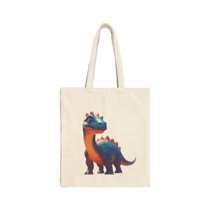 Dinosaur Print Cotton Canvas Tote Bag - Eco-Friendly Grocery Bag, Kids&#39; Gift, Cute Cartoon Tote, Reusable Beach Bag, Shopping Bag