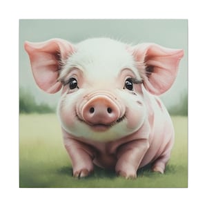 Cute Pig Canvas Print, Animal Wall Art, Home Decor, Gift for Animal Lovers, Farmhouse Decor, Nursery Artwork