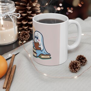 Cute Ghosts Reading Ceramic Mug - Perfect for Book Lovers, Halloween Decor, Cozy Comfort, Gift Idea for Readers, Spooky Tea Coffee Cup