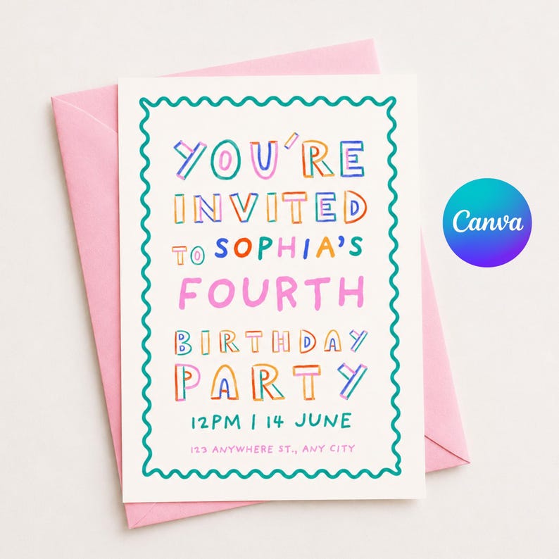 Digital Birthday Invitation Editable Template Canva Instant Download ...