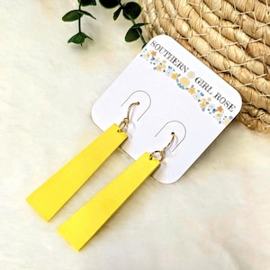 Statement Wooden Dangle Earrings: Hand-Painted Yellow Boho Chic