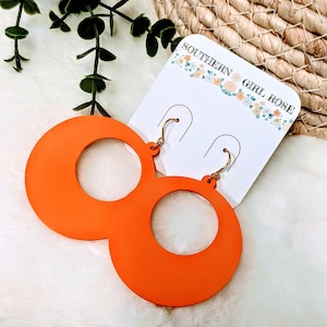 Pendientes naranjas, pendientes grandes, pendientes de madera llamativos, pendientes de madera, pendientes de moda, pendientes ligeros, pendientes colgantes BOHO,