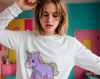 Unisex Unicorn Long Sleeve Tee, Good Night Baby Quote, Whimsical Gift