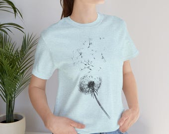 Dandelion Blowing T-Shirt: Illustrated Nature Sketch, Unisex Summer Tee