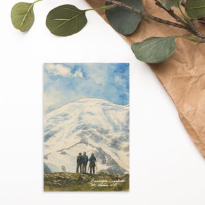 Hikers Gaze at Mt. Rainier - Postcard