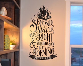 Disney Second star to the right quote Peter Pan,decal wall stickers, disney wall vinyl, home decor, Walt Disney, we do Disney KW1307