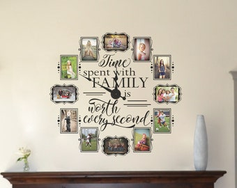 Time Spent Clock - Family is Worth Every Second - Photo Wall Clock w/working clock parts/hands decal - 2nd photo is a finished product CL339