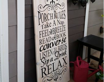 Porch Rules Vinyl Decal: Relax, Converse, Read (Board Not Included)