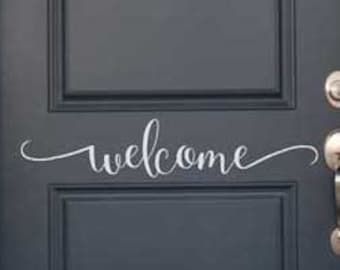 Welcome - Porch Sign - Vinyl Decal - Vinyl Lettering Sticker Decal - Home Decor Door Sign KW1259