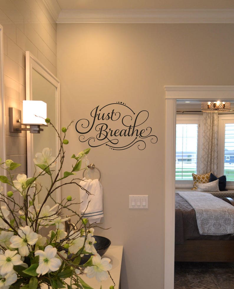 Just Breathe Wall Decal Scripty Cute Bathroom Decor Sticker Etsy