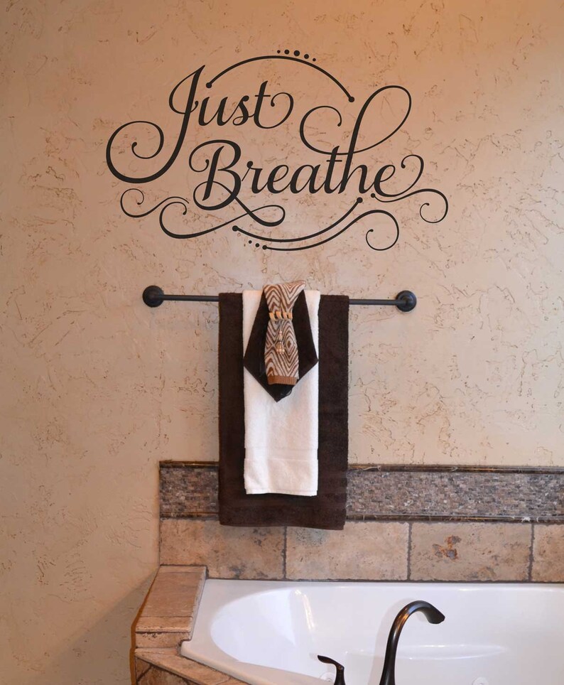 Just Breathe wall decal scripty cute bathroom decor sticker Etsy