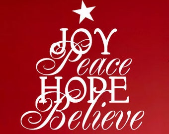 Christmas wall decal - Joy Peace Hope Believe sticker vinyl wall lettering BC359