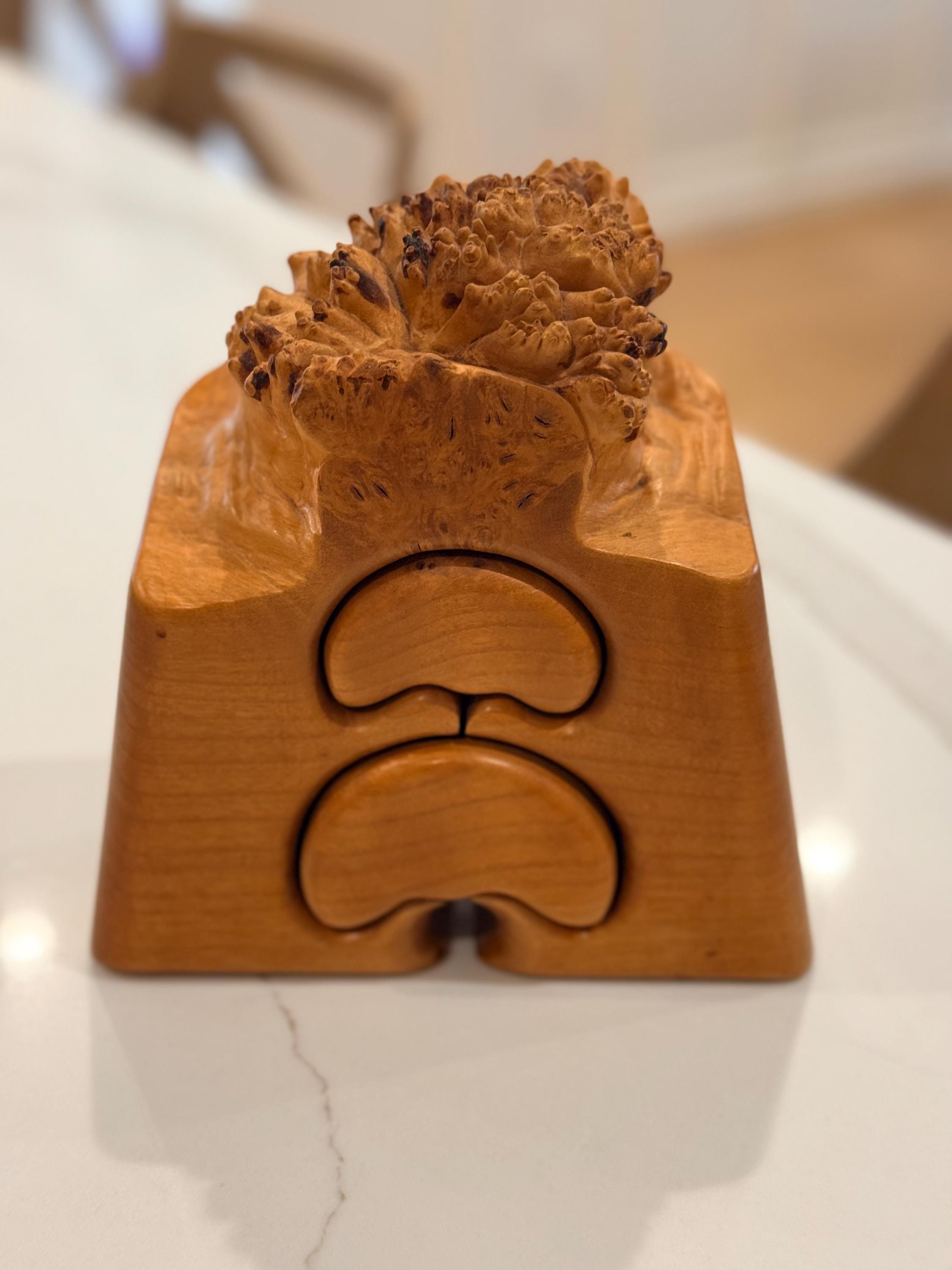 Fred & Marilyn Buss Maple Burl Puzzle Box | Signed California