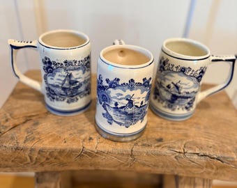 Hand-Painted Delft Blue Beer Mugs – Holland Porcelain Mugs