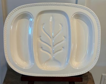 Vintage California Pottery Delat serveringsfat | Vitt keramikfat med kött