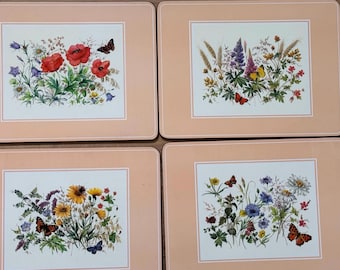 Juego de 4 manteles individuales vintage con diseño de flores de Pimpernel Field / Vajilla inglesa / Decoración de comedor estilo Cottage Core