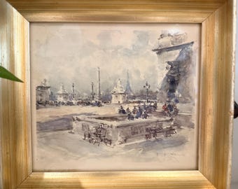 Lithographie aquarelle parisienne vintage par Hermann Edouard Wagner - Impression encadrée de scènes de rue en France