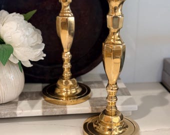 Vintage English Solid Brass Candlesticks | Pair of 11" Heavy Brass Candle Holders | Traditional English Decor | Regency Style