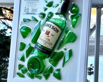 Jameson Whisky Flasche Kunst | Handgemachte gerahmte Glaswand-Dekor