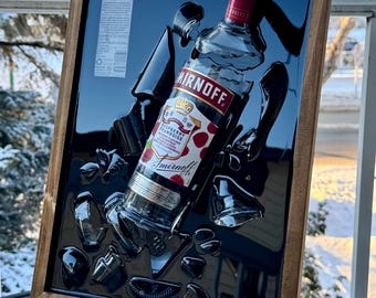 Smirnoff Raspberry Bottle Art – Handmade Resin Shadow Box