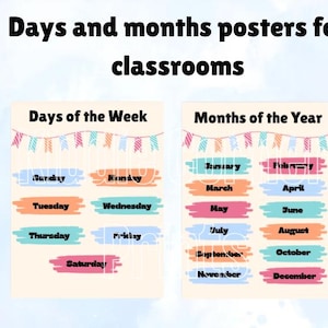 Poster stampabili per il calendario prescolare: giorni della settimana + mesi dell&#39;anno