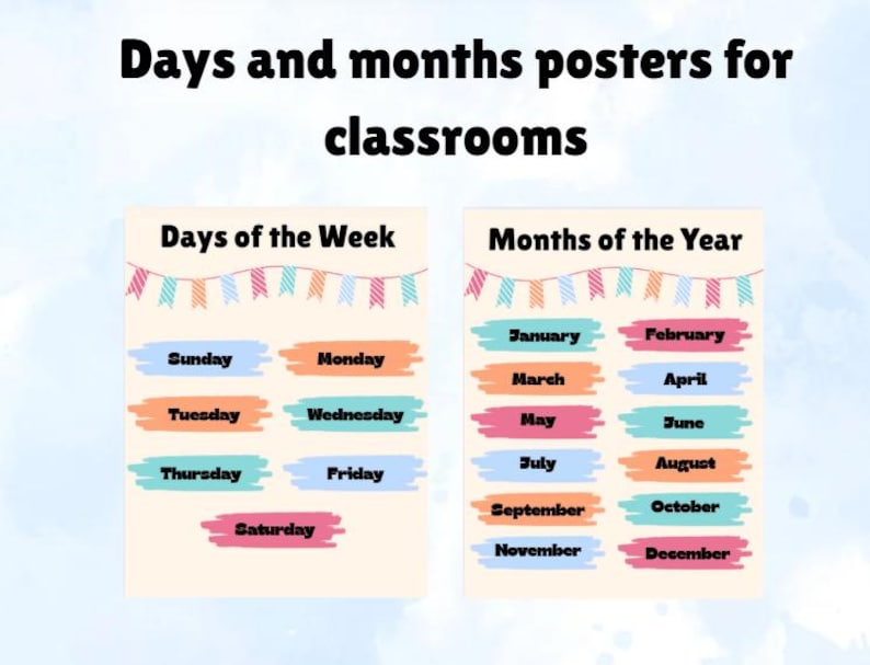 Printable Preschool Calendar Posters- Days of the Week + Months of the ...