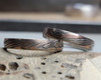 SET custom wedding band set matching mokume gane wedding band set