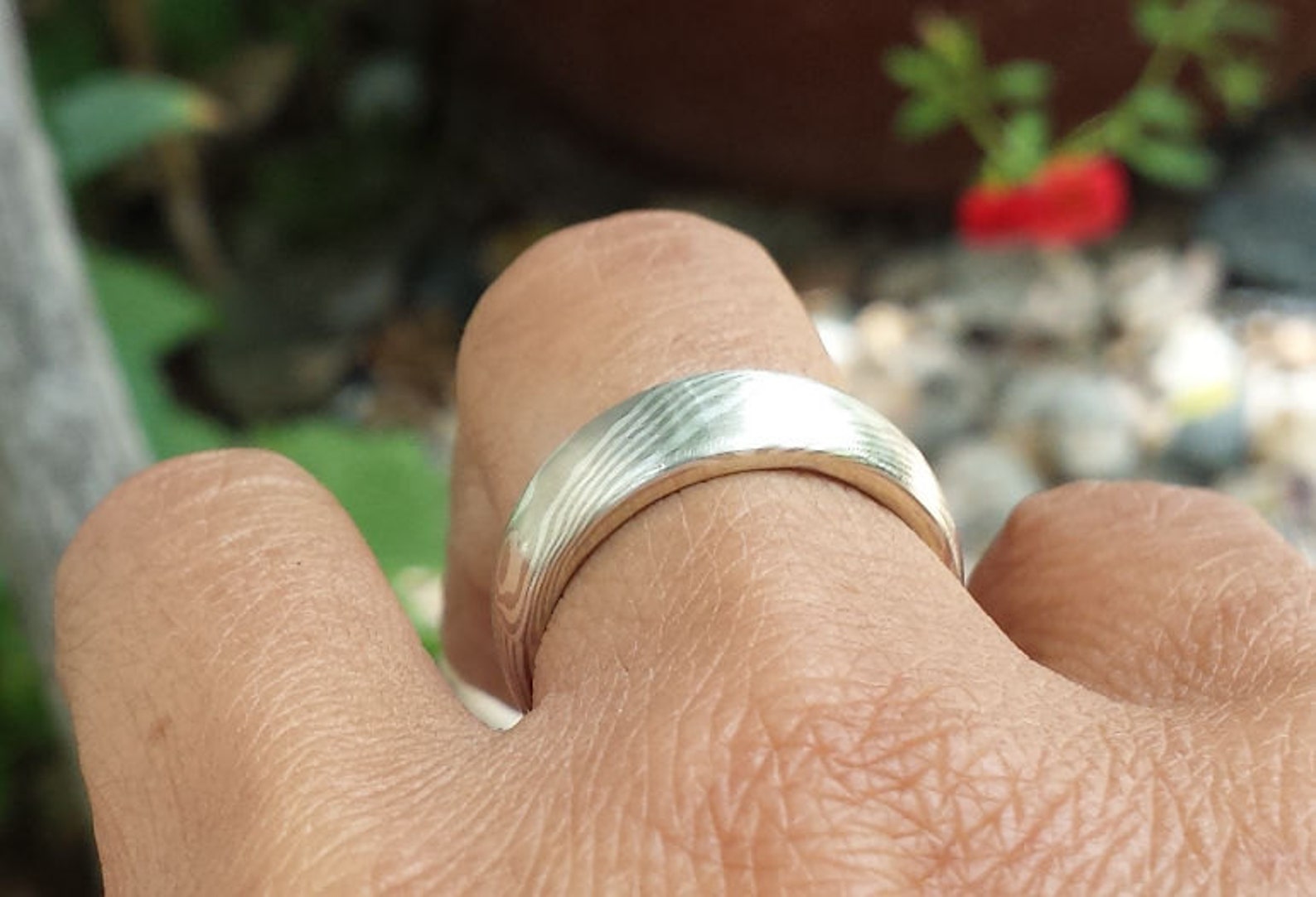 Handmade Wood Grain Wedding Band Mokume Gane 14k Etsy