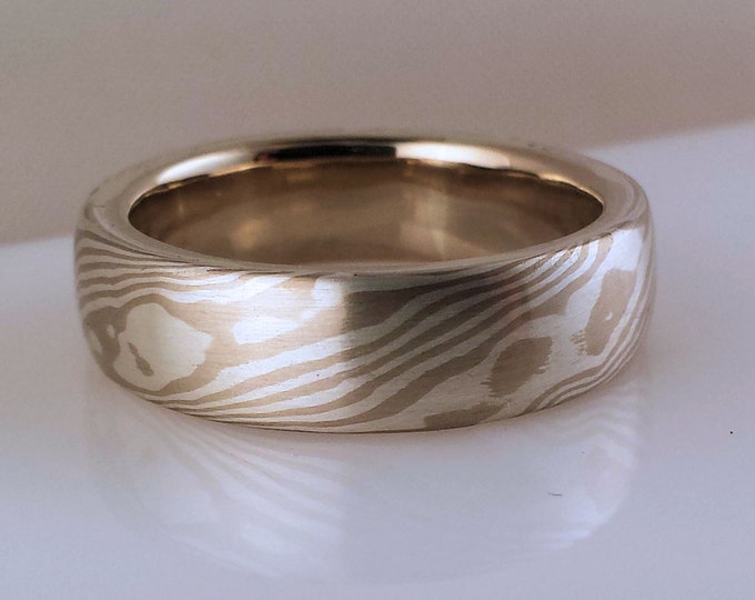 Handmade Wood Grain Wedding Band Mokume Gane 14k Etsy