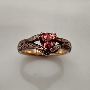 Heart stone in mokume gane engagement ring