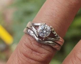 mokume gane engagement unique solitaire bridal set with band