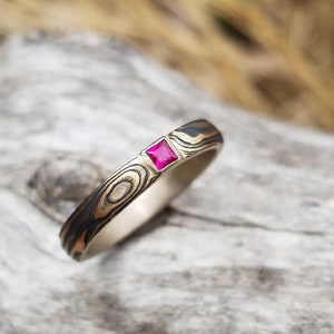 Petite Mokume Gane Solitaire with your choice of stone and setting