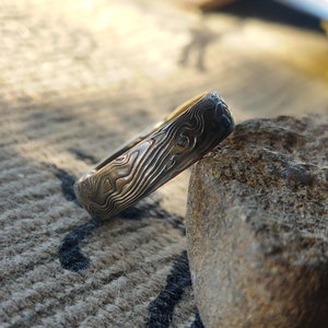 Mokume Gane Wedding Band: Tri-Gold & Sterling Silver, Vintage Style