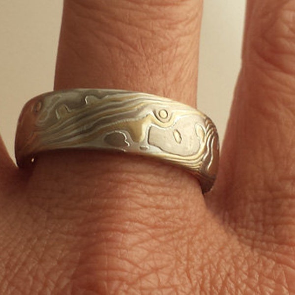 unique mokume gane wedding band random pattern etched