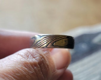 Unique mokume gane wedding band red gold yellow gold sterling