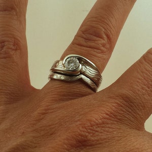 Custom 14k palladium white gold and Sterling Mokume Gane Wedding Ring Made to order