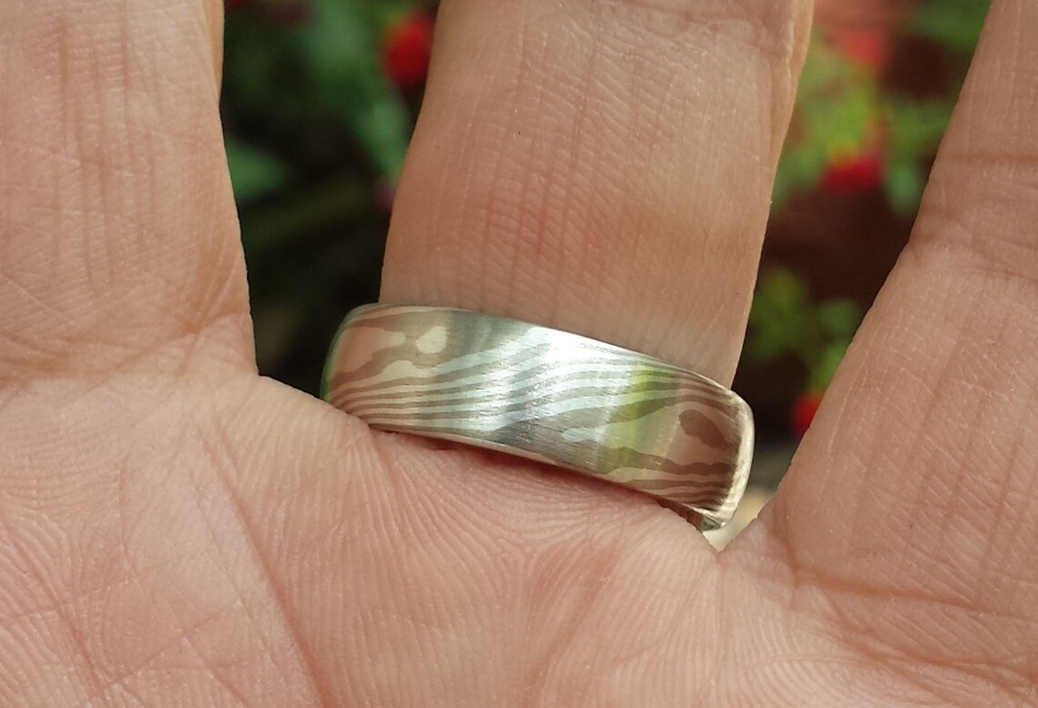 Handmade Wood Grain Wedding Band Mokume Gane 14k Etsy
