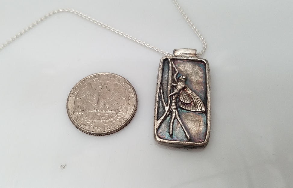 Fly fishing pendant artisan Mayfly rustic with quality weight in