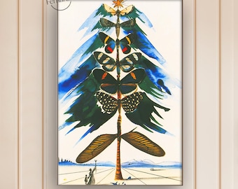 Salvador Dali's 1959 Christmas Tree of Butterflies Christmas Card for Hallmark Poster | Canvas Print | Home Theater Decor | Holiday gifts
