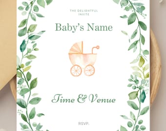 Digital Baby Shower Invite, Editable Canva Template, Printable 5x7 invite