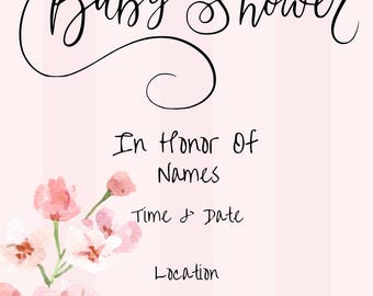 Baby Shower Invite, Soft Pink Flowers, In Honor Of