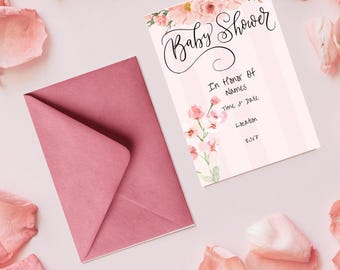 Baby Shower Invite, Soft Pink Flowers, In Honor Of