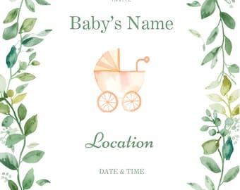 Digital Baby Shower Invite, Editable Canva Template, Printable 5x7 invite