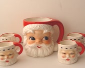 Vintage Christmas SANTA CUPS 1 Large and 4 Small ~ Lefton & Christmas Novelty Japan ~