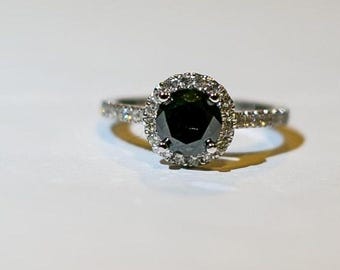 Black Diamond Halo Engagement Ring: 14K White Gold, .43ctw Diamonds